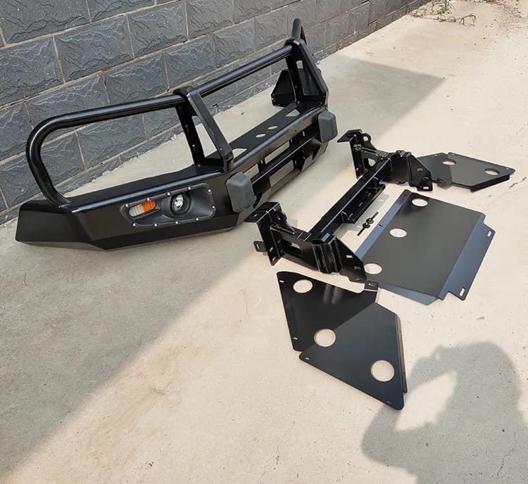 Toyota Tacoma aftermarket bull bar with black finish and front bumper protection